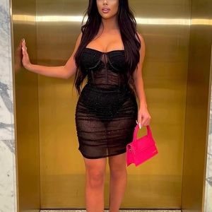 Black mesh mini dress